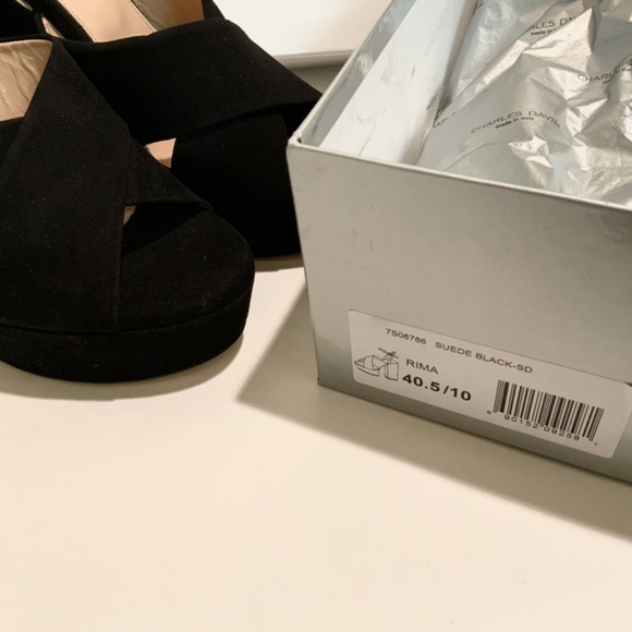 Charles David Rima Black Suede Platform Dress Sandal Leather Block Heel Pumps 10 - Picture 8 of 12